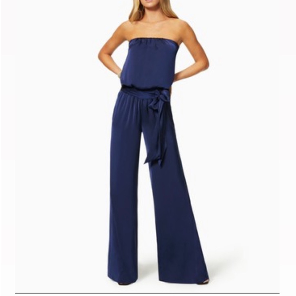 Ramy Brook Bree Strapless Silk Jumpsuit Navy Blue XS NWT